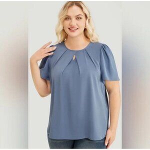 BloomChic Solid Pleated Detail Keyhole Puff Sleeve Blouse Sz 4XL (26) Womens Dus